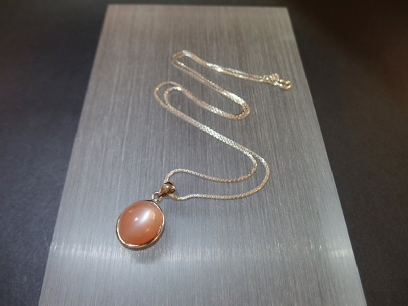 天然橙月光石純銀吊墜  Moonstone Silver Pendant - 項鍊 - 寶石 橘色