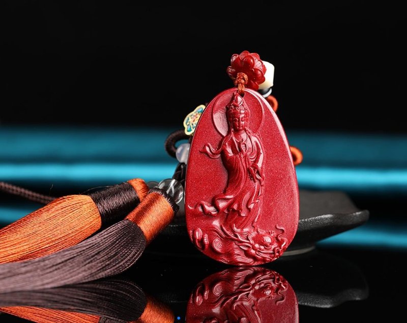 Natural ore cinnabar high-quality purple gold sand Guanyin car hanging cinnabar content is as high as 95% - Keychains - Gemstone 