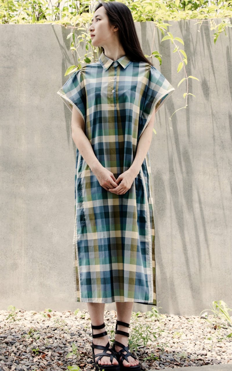 Piping Dress - Plaid - One Piece Dresses - Cotton & Hemp 