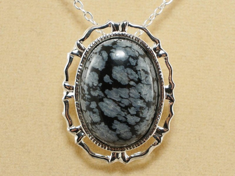 Snowflake Obsidian Pin Brooch Pendant Necklace 2in1 Black Stone Brooch Jewelry - 項鍊 - 半寶石 黑色