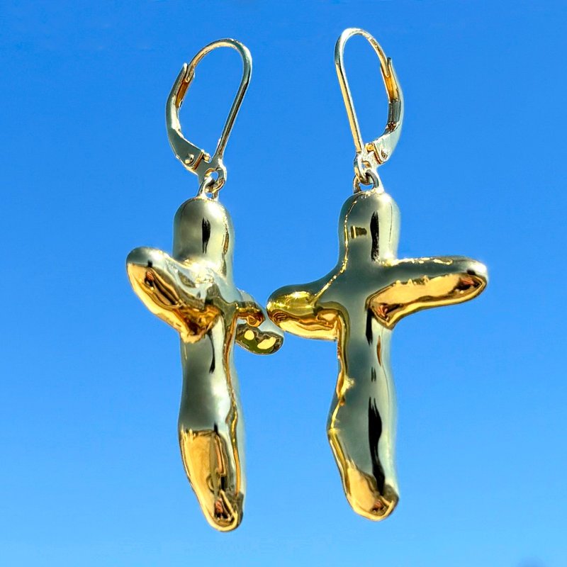Richie Cross Drop Earrings – Gold Vermeil - 耳環/耳夾/耳骨夾 - 純銀 金色