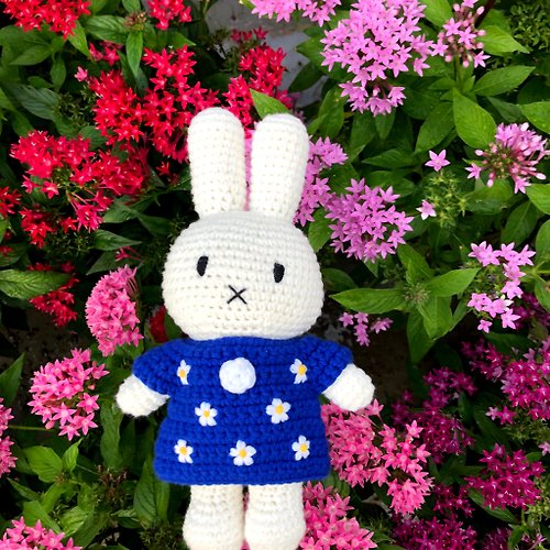 橘荷屋 x Miffy 荷蘭 Just Dutch | Miffy 米飛兔 編織娃娃和她的藍色花朵洋裝