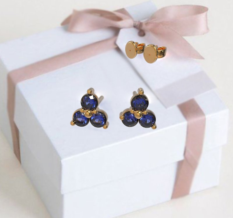 Natural Blue Sapphire Earrings, Sterling Silver,Studs earring,September Birthsto - Earrings & Clip-ons - Other Metals Brown