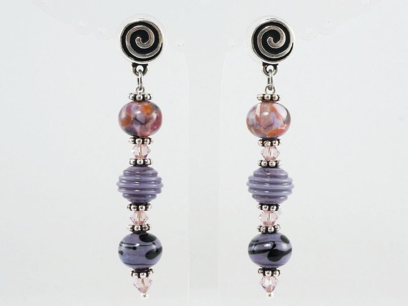 Lilac Lampwork Murano Glass Earrings Dangle Drop Long Statement Earrings Jewelry - Earrings & Clip-ons - Glass Purple