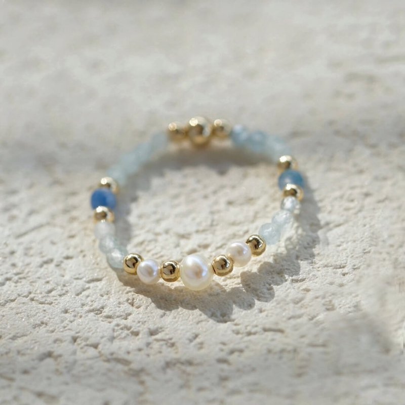 Flat Shaped Pearl Elastic Ring  14K Gold filled - General Rings - Semi-Precious Stones Blue