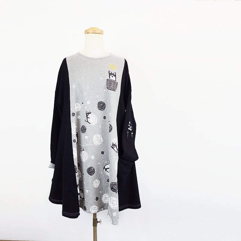Wool cat / umbrella pocket dress - One Piece Dresses - Cotton & Hemp Gray