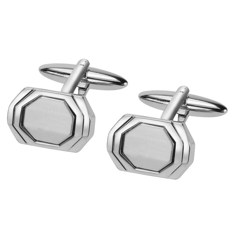 Shiny and Brush Silver Polygon Cufflinks - Cuff Links - Other Metals Silver