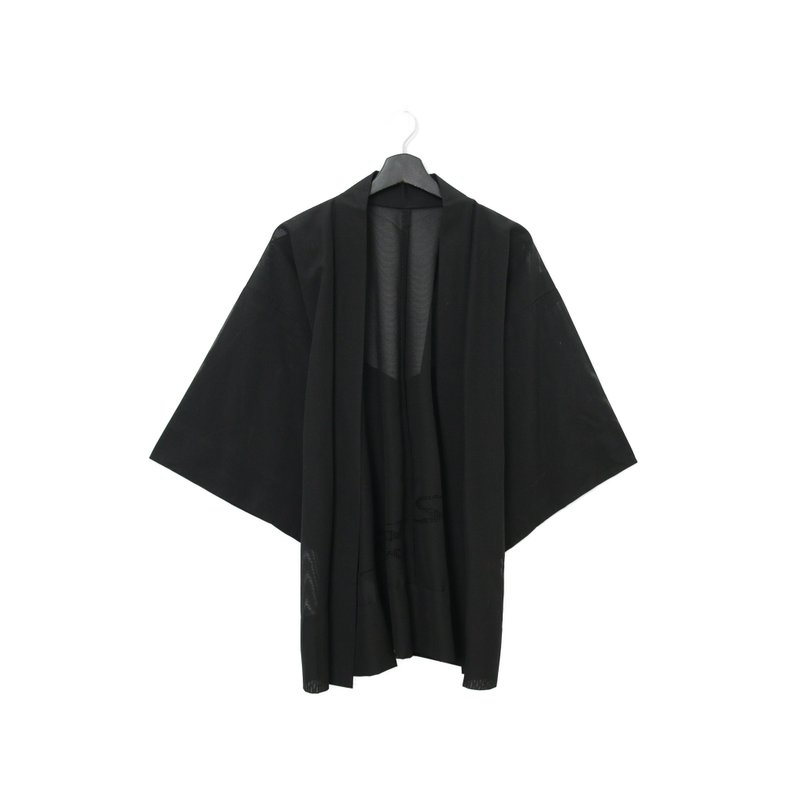 Back to Green-日本帶回羽織 黑透膚 簍空kt-12/vintage kimono - 女大衣/外套 - 絲．絹 