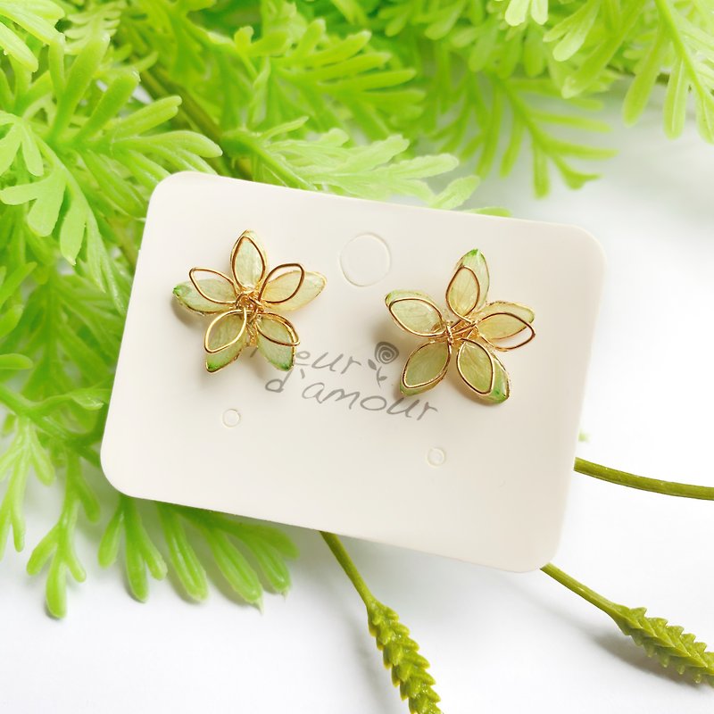 Real flower Hydrangea Earrings with 18KGP earrings - ต่างหู - พืช/ดอกไม้ สีเขียว