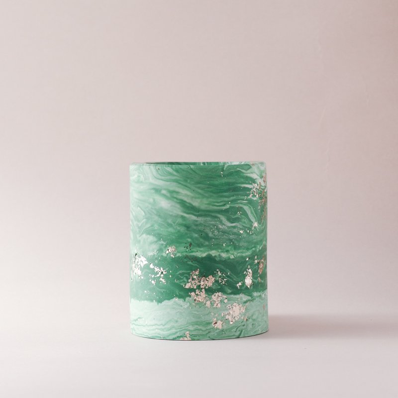 Jesmonite marble-patterned pen holder - Green - กล่องใส่ปากกา - วัสดุอีโค สีเขียว