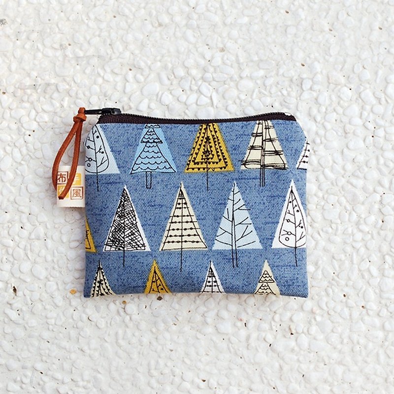 Doodle tree flat coin bag - กระเป๋าใส่เหรียญ - ผ้าฝ้าย/ผ้าลินิน สีน้ำเงิน