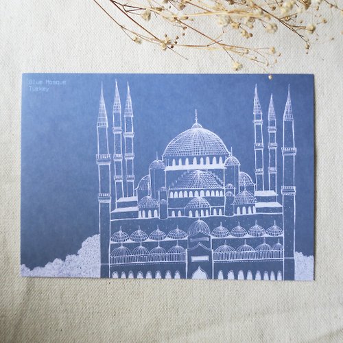 HanArt Design 旅行風景-土耳其-伊斯坦堡藍色清真寺 / 插畫明信片