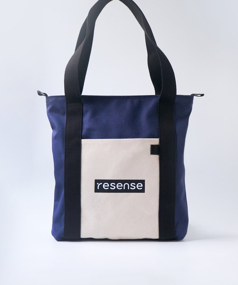 Textured canvas tote bag-blue - กระเป๋าถือ - ผ้าฝ้าย/ผ้าลินิน 