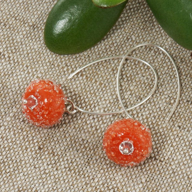 Orange Fire Red Lampwork Murano Glass Sterling Silver Long Hook Earrings Jewelry - Earrings & Clip-ons - Glass Orange