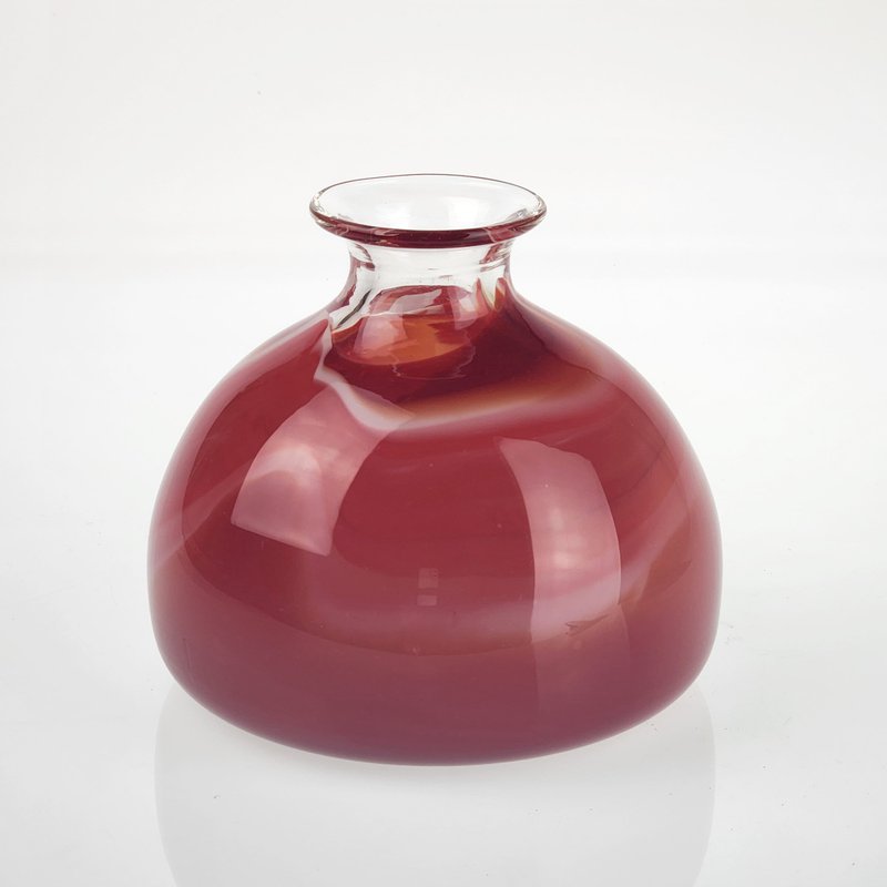 緋紅大理石風－矮瓶 手作玻璃花器 純手工吹製 - 花瓶/花器 - 玻璃 多色
