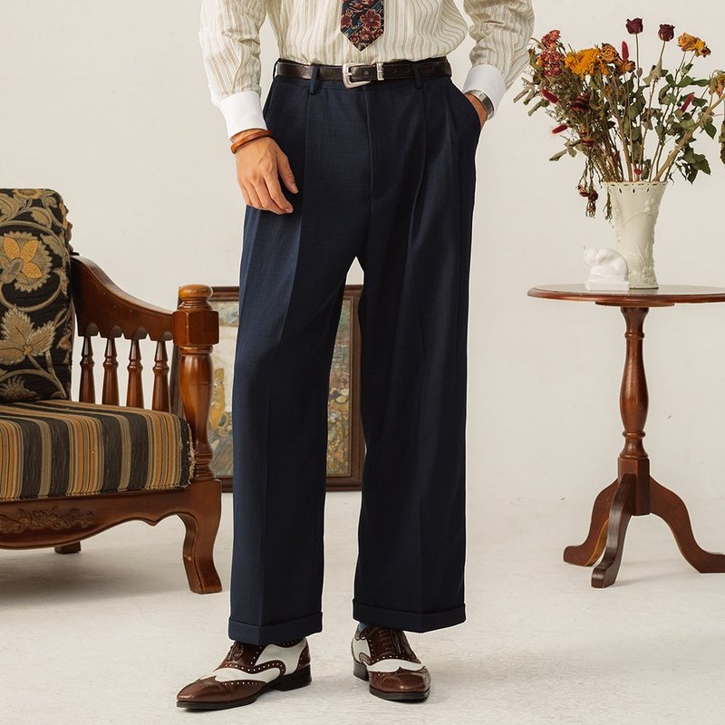 SOARIN British retro blended solid color suit pants (243TF183) - Men's Pants - Cotton & Hemp Blue