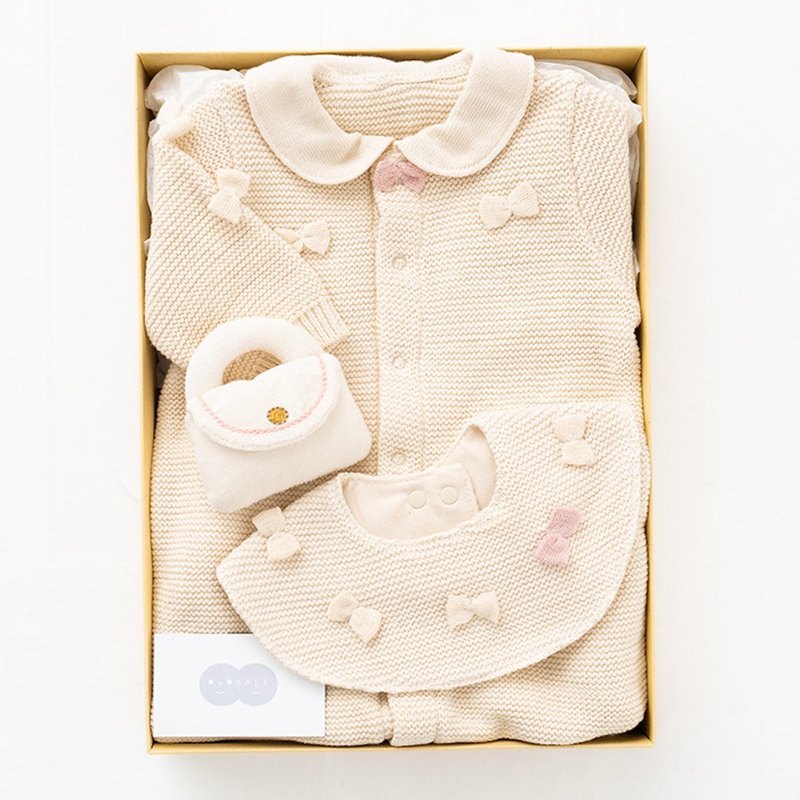 [NEW ARRIVAL!!] Gift set OG-1g 100% organic cotton 2-way dress, handbag-style rattle and bib, 3-piece set, made in Japan - Baby Gift Sets - Cotton & Hemp White