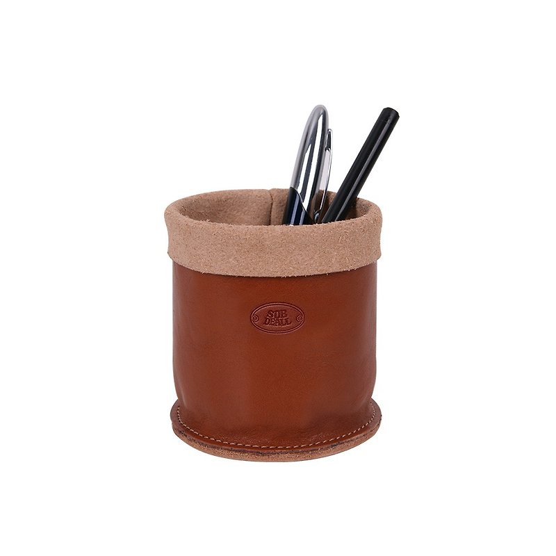 【SOBDEALL】original leather caramel color pen holder - Pen & Pencil Holders - Genuine Leather Brown