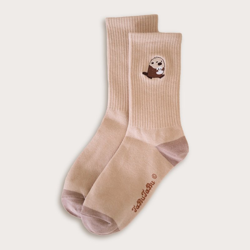 Embroidered mochi socks (Peanut Mimi) - Socks - Cotton & Hemp White