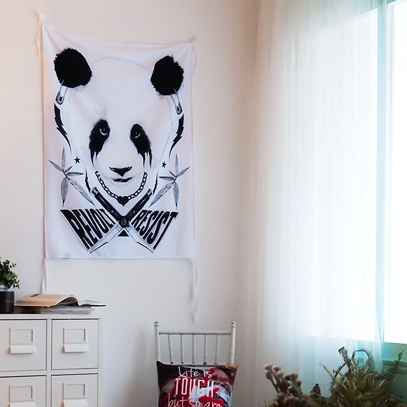 Black Metal Panda-壁幔Wall Tapestry-牆壁裝飾壁畫 熊貓掛布 - 壁貼/牆壁裝飾 - 聚酯纖維 多色