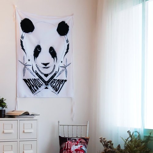 Umade Black Metal Panda-壁幔Wall Tapestry-牆壁裝飾壁畫 熊貓掛布