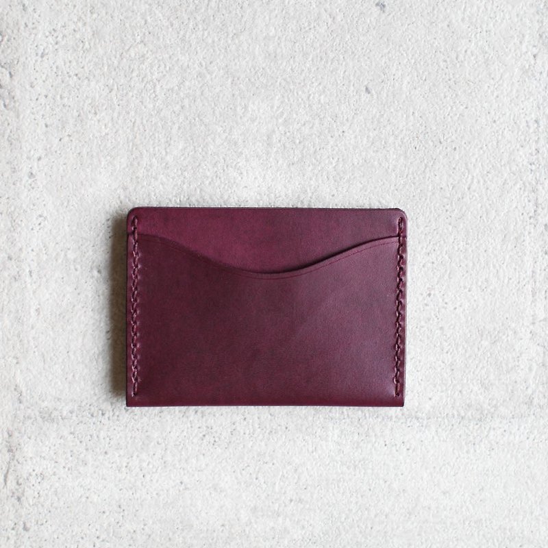 深葡萄紫色植鞣皮革真皮手工極簡品味卡片夾 - 證件套/卡套 - 真皮 紫色