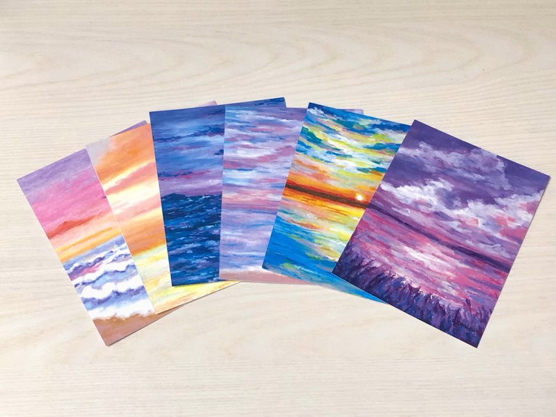 1/ Ocean Scenery, bycolaa oil pastel postcards (Set of 6) - การ์ด/โปสการ์ด - กระดาษ 