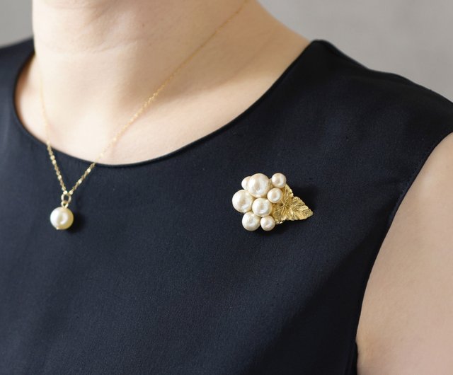 ブローチ】コットンパール 花・リーフ(葉っぱ) - ショップ Atelier