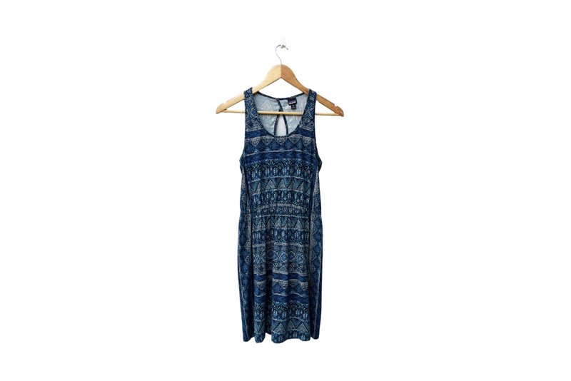 Patagonia West Ashley Dress keyhole Organic Cotton, Blue tone, Aztec printed, XS - 洋裝/連身裙 - 棉．麻 藍色