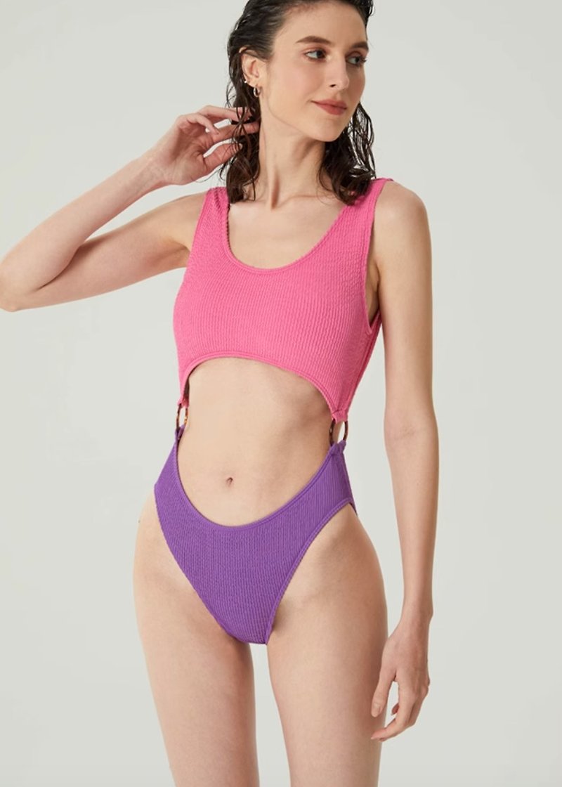Hot spring resort contrast color minimalist one-piece swimsuit - Women's Swimwear - Other Materials Multicolor