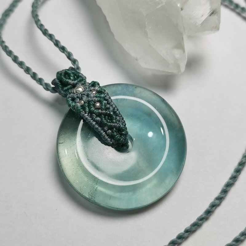 Stone safety buckle/double-sided wear/ Wax thread weaving series/icy blue-green - Necklaces - Semi-Precious Stones Blue
