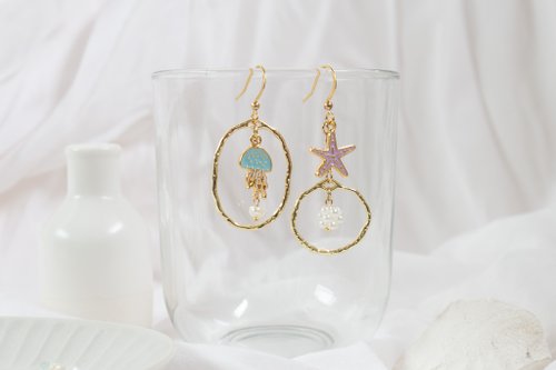 Little OH! 手工飾品 水母 海星 姥鯊 鬼蝠魟 海洋不對稱設計耳環 限量款