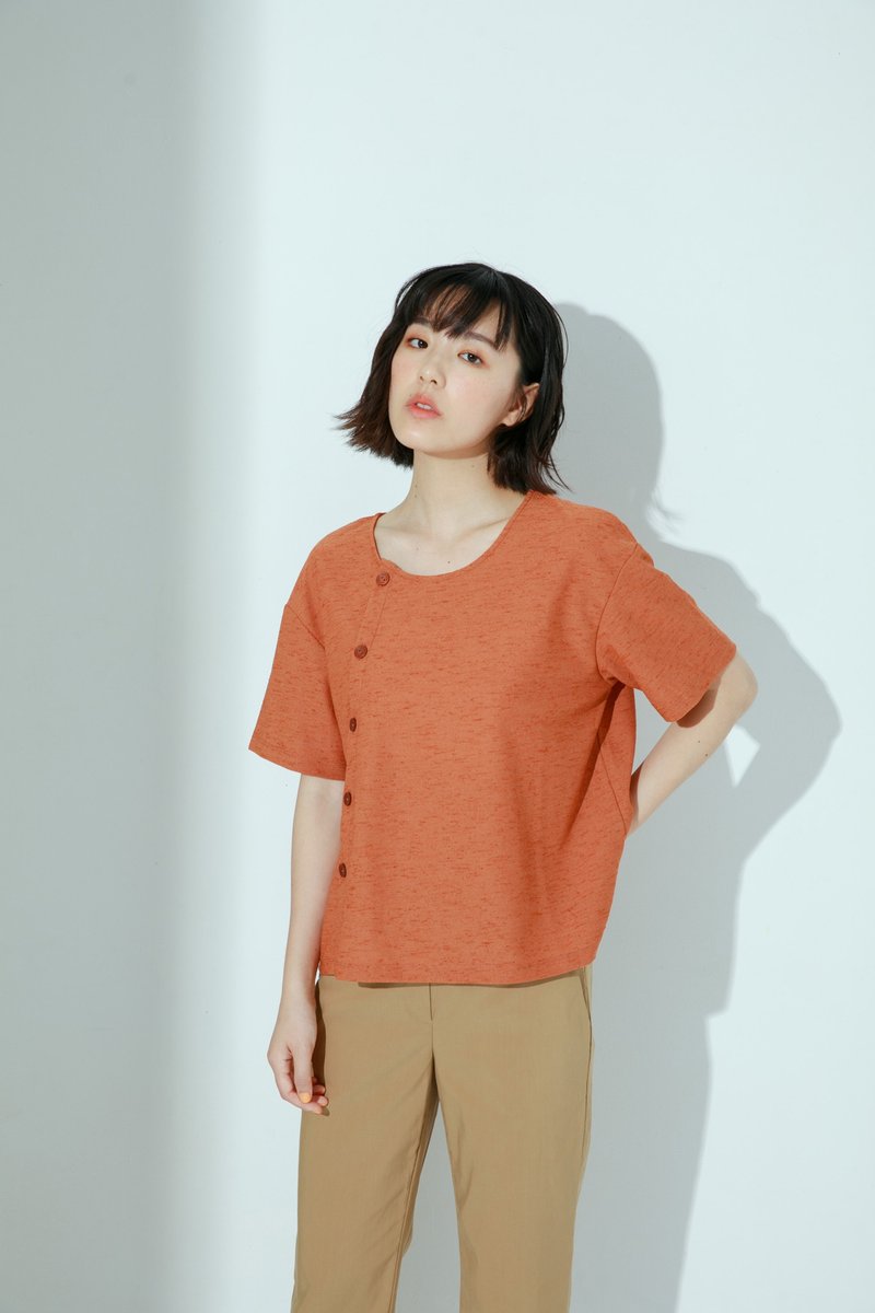 Smiling Cool Slub Short Sleeve Top - Soft Tangerine - Women's Tops - Polyester Orange
