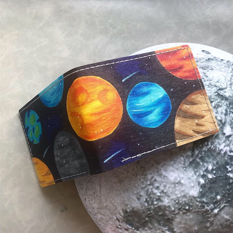 手描きの惑星ルーズリーフショートシルバー - 財布 - その他の素材 