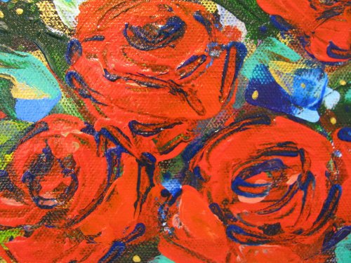 赤いバラの抽象画アクリル小型キャンバス 額入りアート すぐに