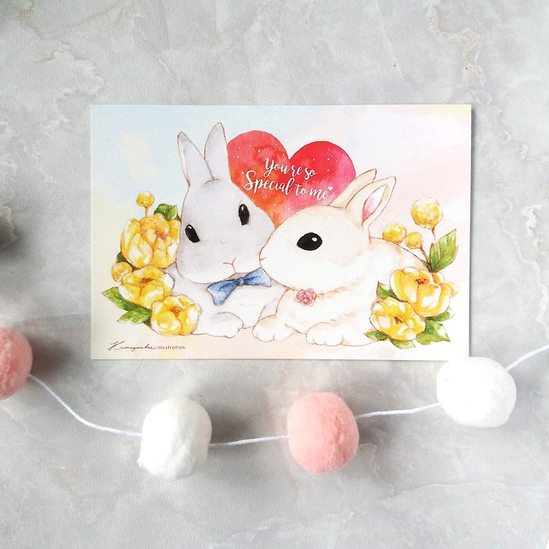愛心兔兔情人明信片 - 卡片/明信片 - 紙 粉紅色