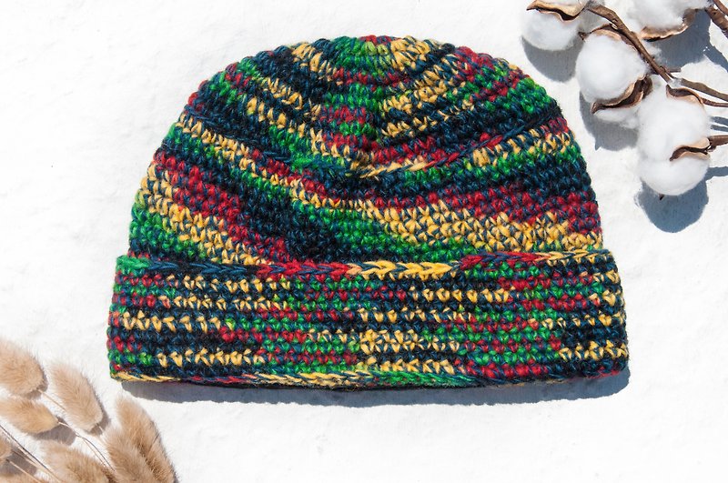 Knitted pure wool hat/knitted hat/knitted woolen hat/inner bristled hand-knitted woolen hat/knitted hat-Rainbow Star - Hats & Caps - Wool Multicolor