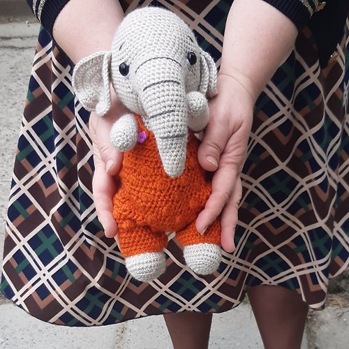 CrochetByIryska Hand crochet Oliver the Elephant in jumpsuite Stuffed toys Animals Plush toys