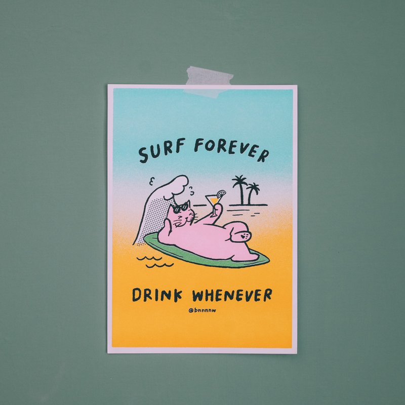 Seaside Autumn A4 Poster-Surf Forever Drink Whenever - โปสเตอร์ - กระดาษ สีส้ม