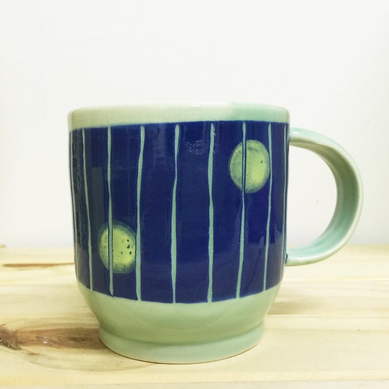 Linear Circle Cup - blue (green enamel) - Mugs - Pottery Blue