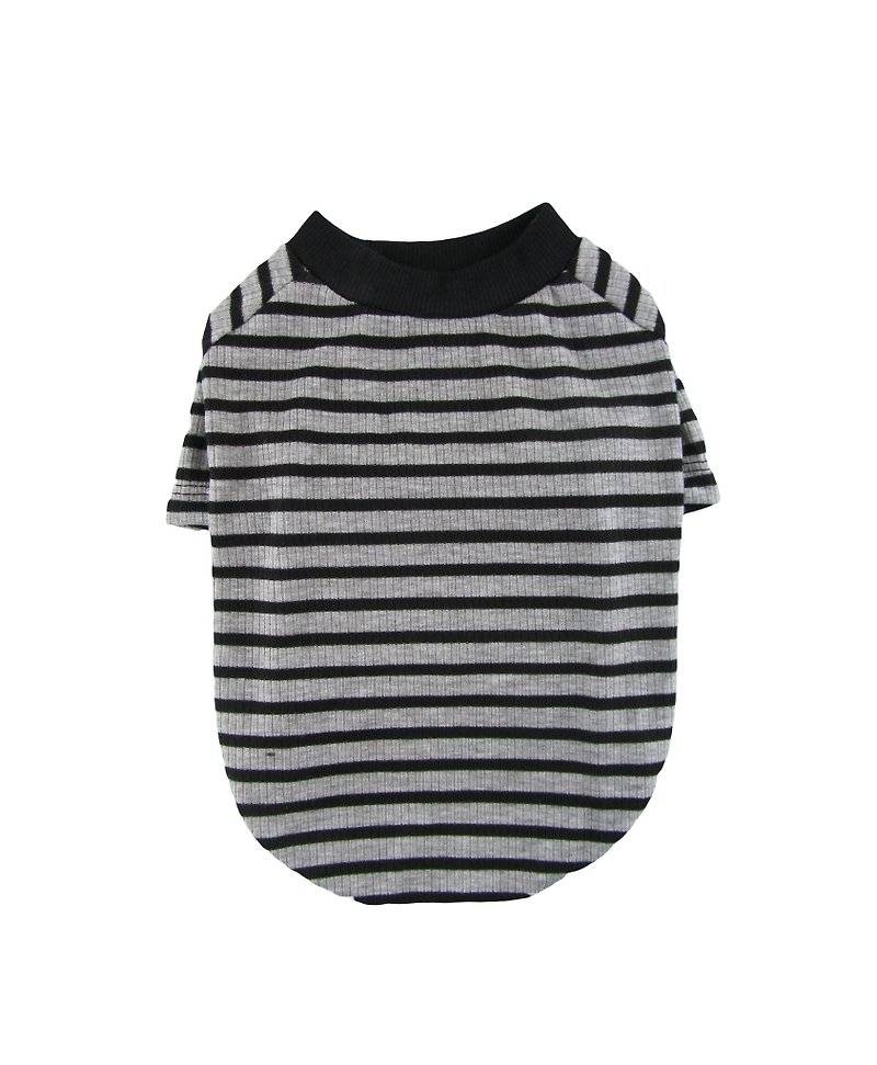 Gray & Black Striped 4x2 Rib Knit Tee, Dog Top, Dog T-shirt, Dog Apparel - 寵物衣服 - 其他材質 黑色