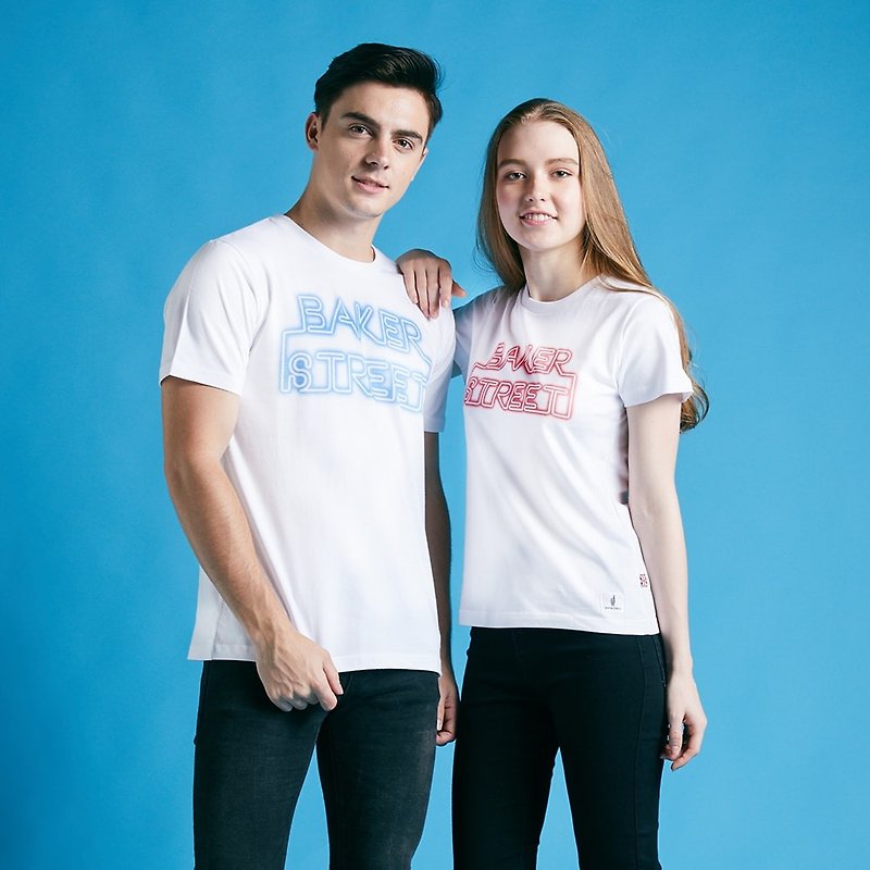 British Fashion Brand -Baker Street- Neon Board Printed T-shirt - Men's T-Shirts & Tops - Cotton & Hemp White