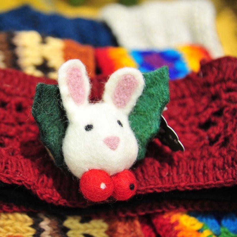 Wool Felt Christmas White Rabbit Hair Ornament Hat - Hair Accessories - Wool Red