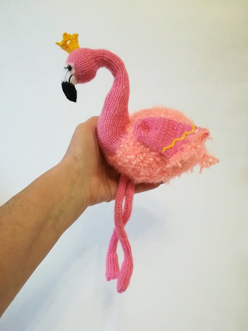 ToysMomClara Original Knitting Pattern -Knit pink flamingo soft toy from yarn 13.7 inc