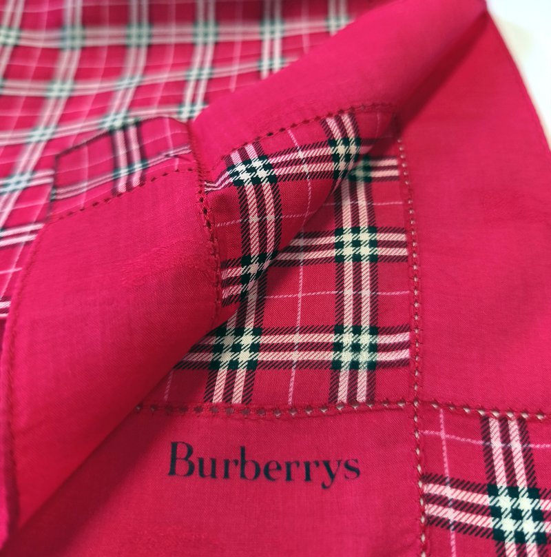 Burberry Vintage Handkerchief - Red Check Pattern - Pocket Square 20 x 20 inches - 手帕 - 棉．麻 紅色