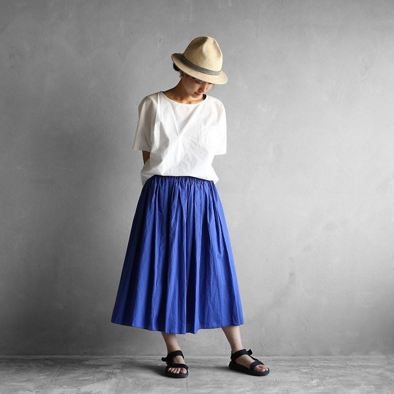 ゆるふわコットンスカート・マリンブルー - 裙子/長裙 - 棉．麻 藍色