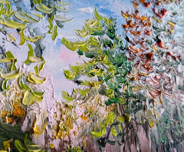 川の絵画の木オリジナルアート風景壁の装飾30x20cm/ 12x8インチ