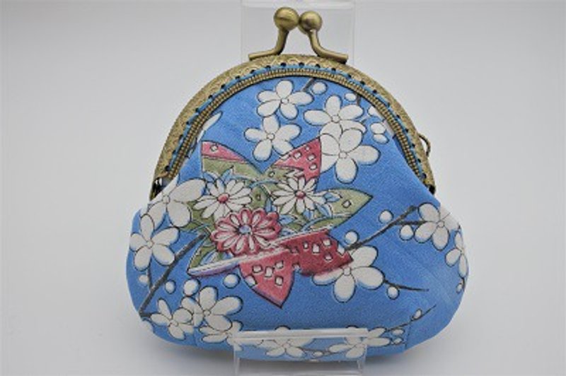Gamaguchi made from kimono - Coin Purses - Silk Blue