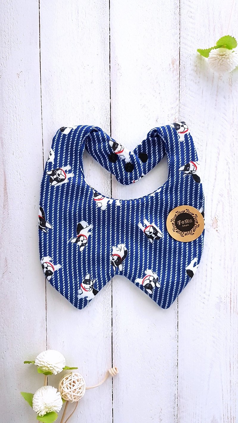 Straight pattern bucket-dark blue/tooth baby shape eight-layer yarn bib. Saliva towel. 100% cotton - ผ้ากันเปื้อน - ผ้าฝ้าย/ผ้าลินิน สีน้ำเงิน