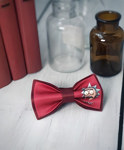 LissBowTies Red Bowtie with Rick and Morty Print for Student Party Accessories